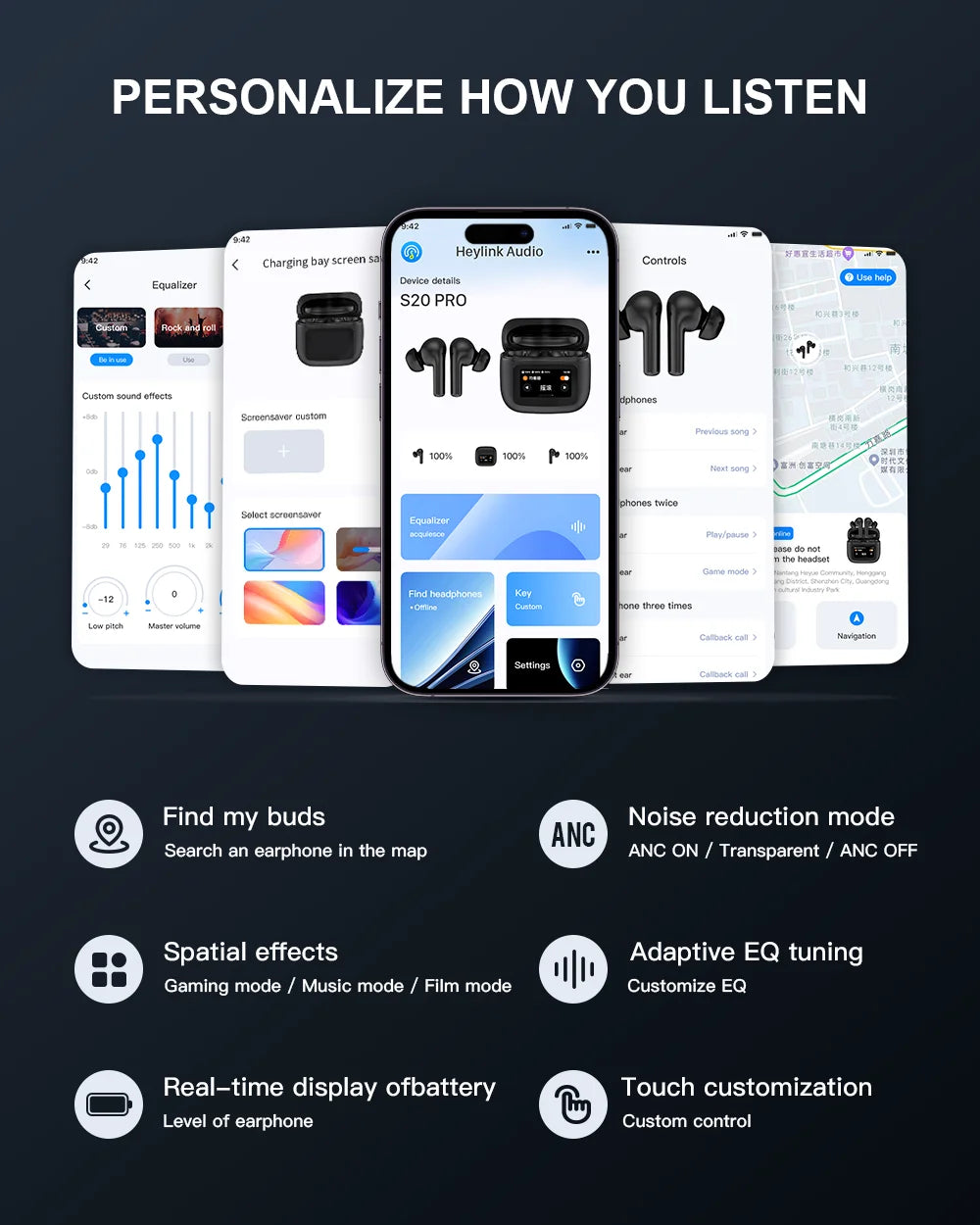 S20 PRO Touch Screen ANC Wireless Earphones