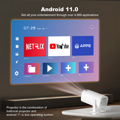Android 11 Projector with WiFi 6 and Bluetooth