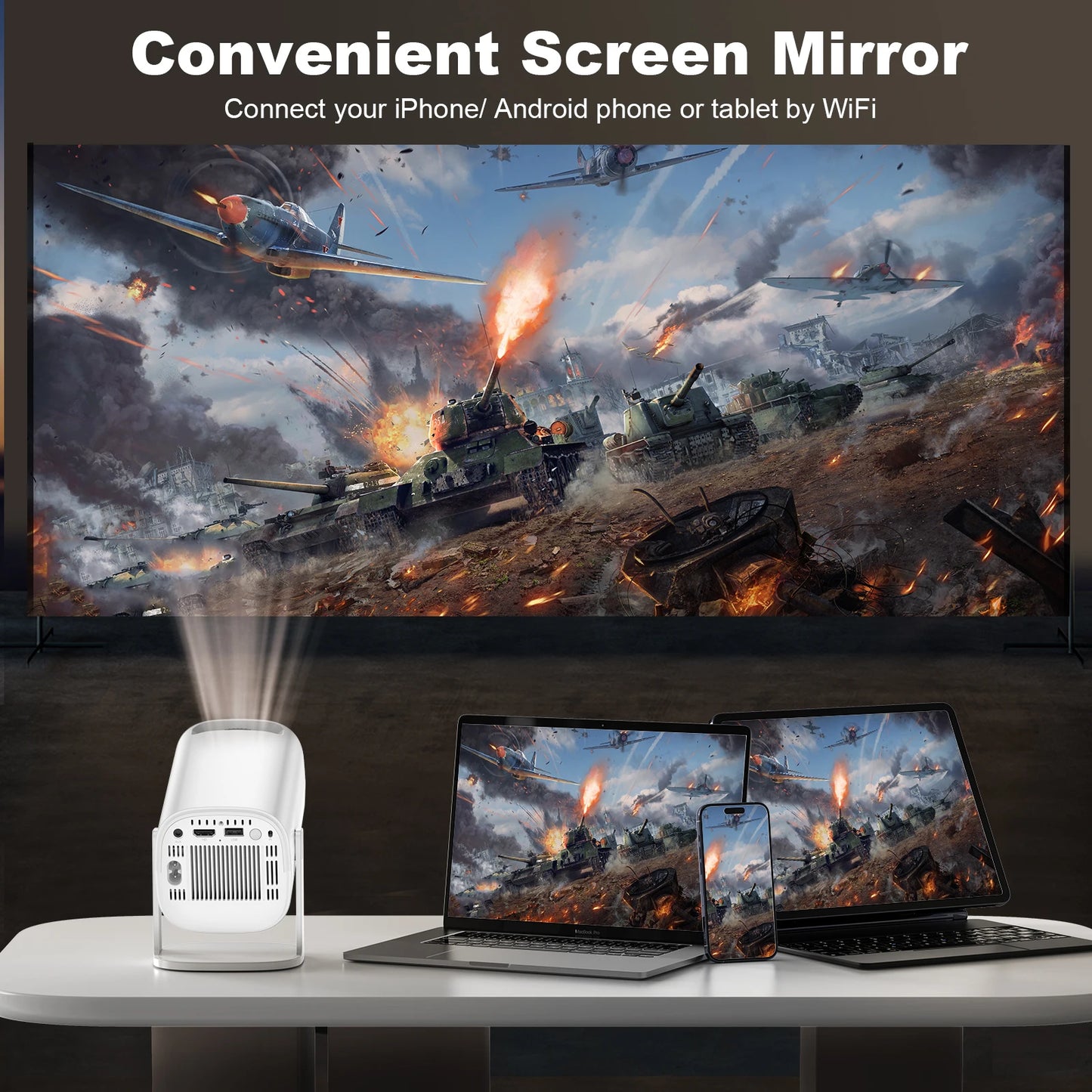 Android 11 Projector with WiFi 6 and Bluetooth